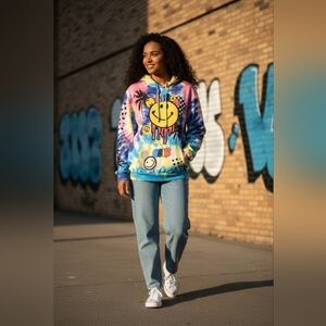 Vibrant Tie-Dye Smiley Face Hoodie